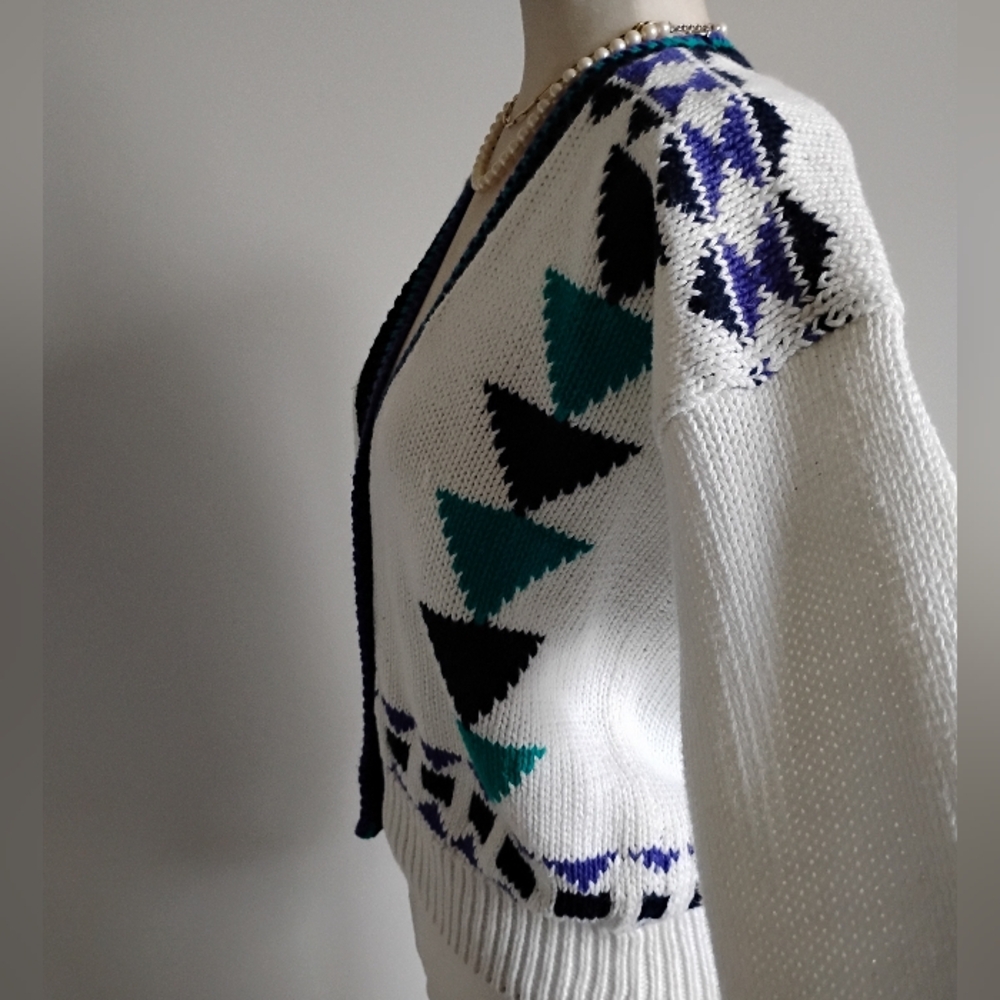 Extra Brand Vintage 80s Chunky Knit Southwestern Design Cropped Cardigan Medium - Picture 8 of 15